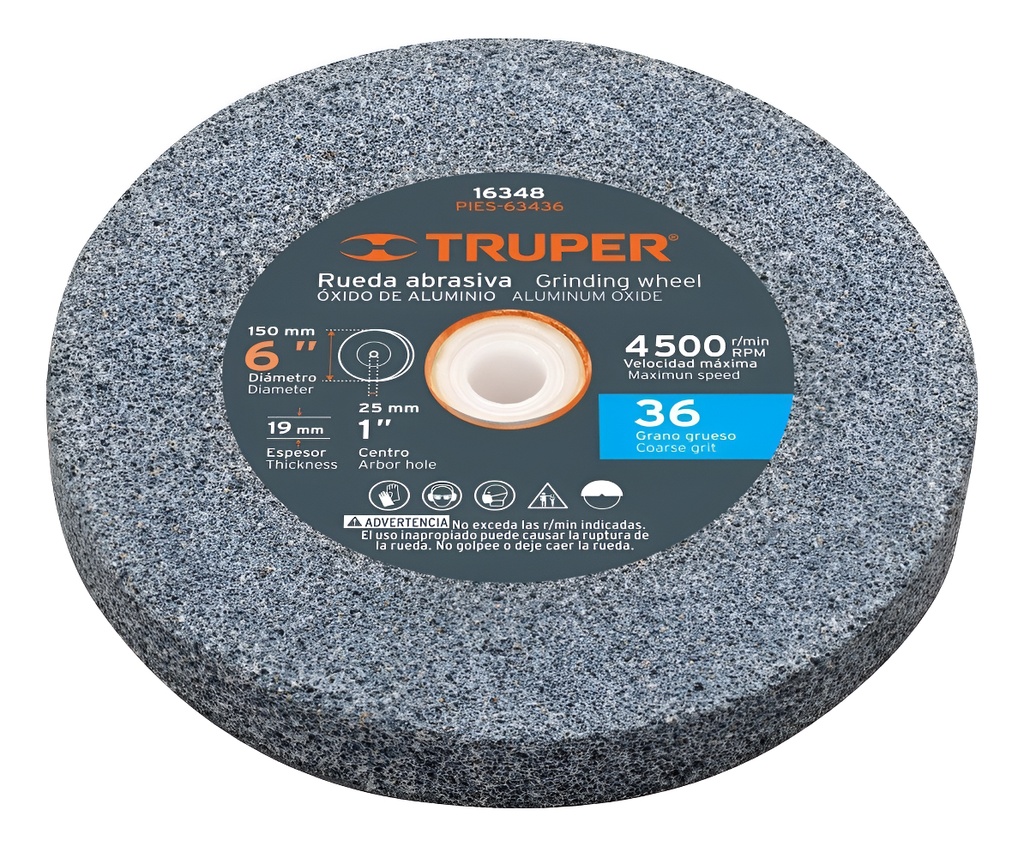 [TR-PIES-63436] Rueda Abr. 6' X 3/4' X 1' Grano 36 Ox. Al. Truper 16348 Gris