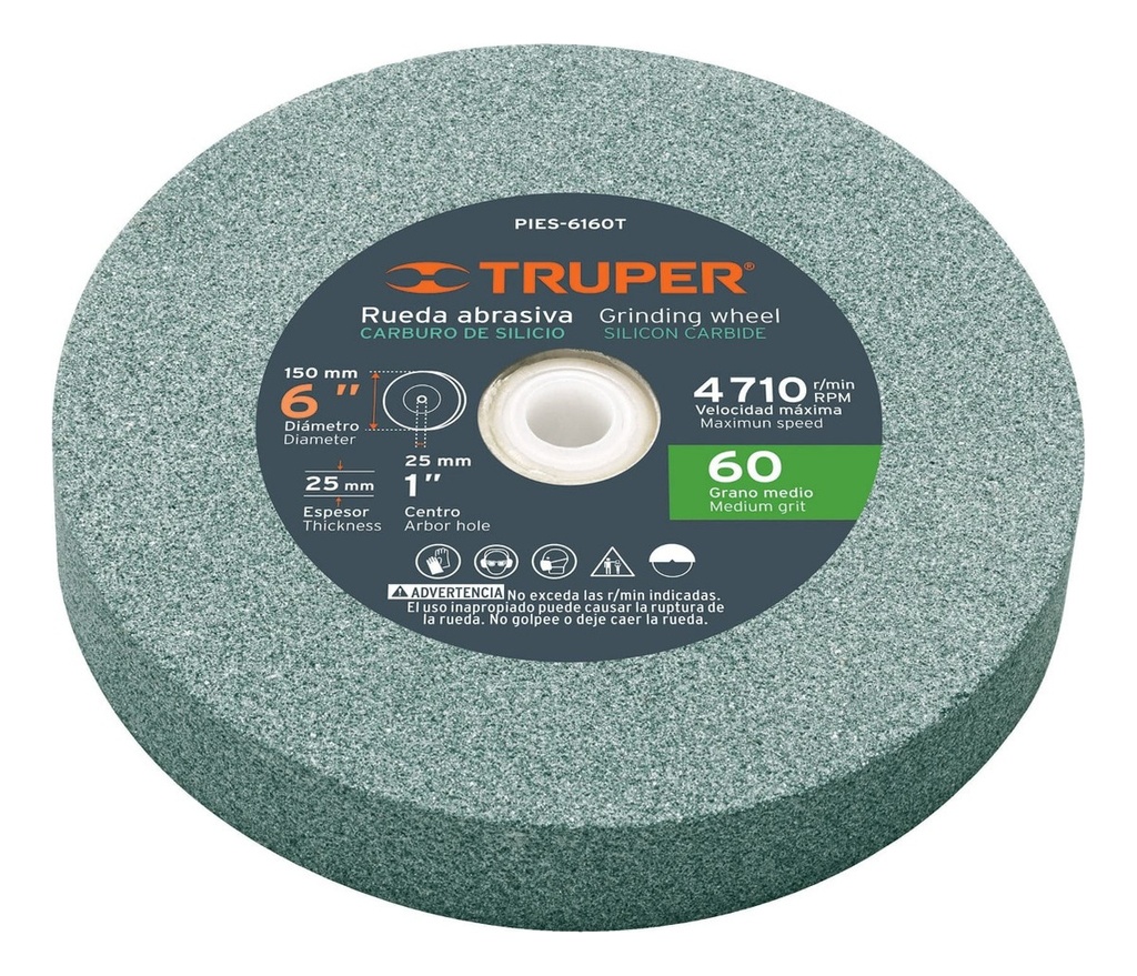 [TR-PIES-6160T] Rueda Abr. 6" X 1" X 1" Grano 60 Carb. Sil. Truper 16407