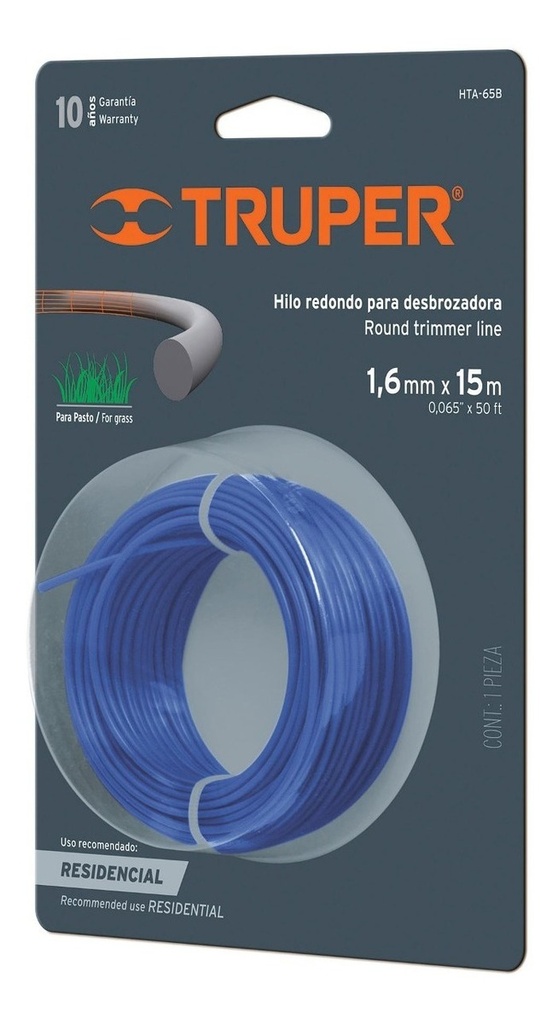 [TR-HTA-65B] Hilo Redondo 1.6 Mm X 15 Mt Azul, Tarjeta Truper 16942