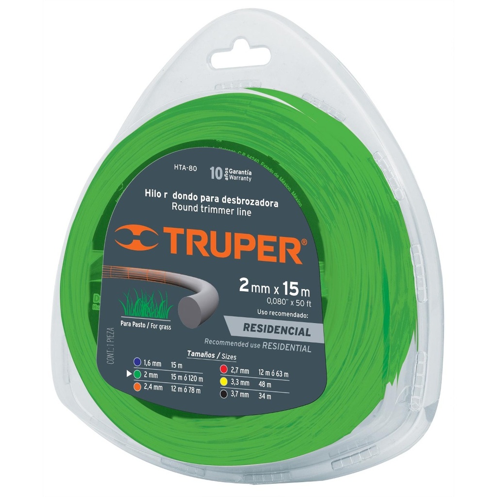 [TR-HTA-80] Hilo Redondo 2 Mm X 15 Mt Verde Truper 17606