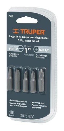 Juego Puntas 1' Phillips Y Planas 5 Pz Truper 17780
