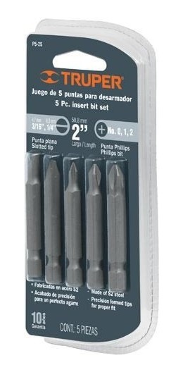 [TR-PUDE-1001] Juego Puntas 2' Phillips Y Planas 5 Pz Truper 17786