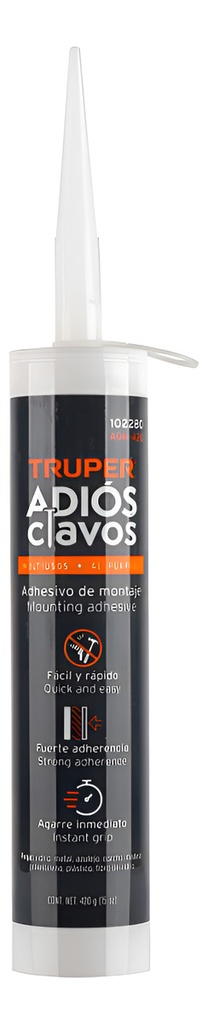 Adhesivo De Montaje Adios Clavos 420 G Truper 102280 Blanco