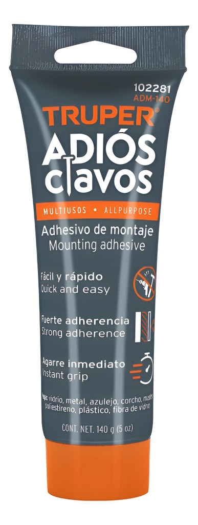 Adhesivo De Montaje Adios Clavos 140 G Truper 102281 Blanco