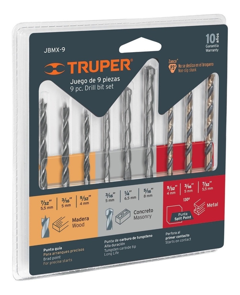 [TR-JBMX-9] Juego Brocas Mixto 9 Pz Truper 11339