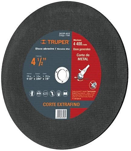 [TR-DICOF-4516] Disco Corte Metal 4-1/2" X 1.6 Mm Extrafino Truper 11585