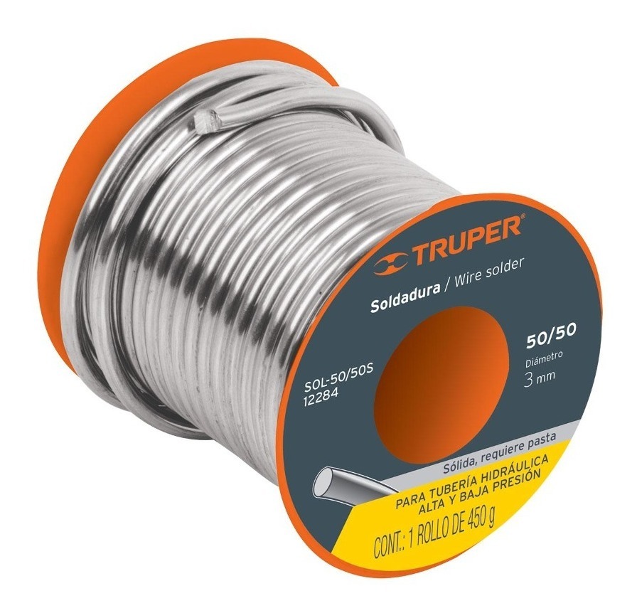 [TR-SOL-245K] Soldadura Solida 50/50 450 Gr. Tubo Agua Truper 12284