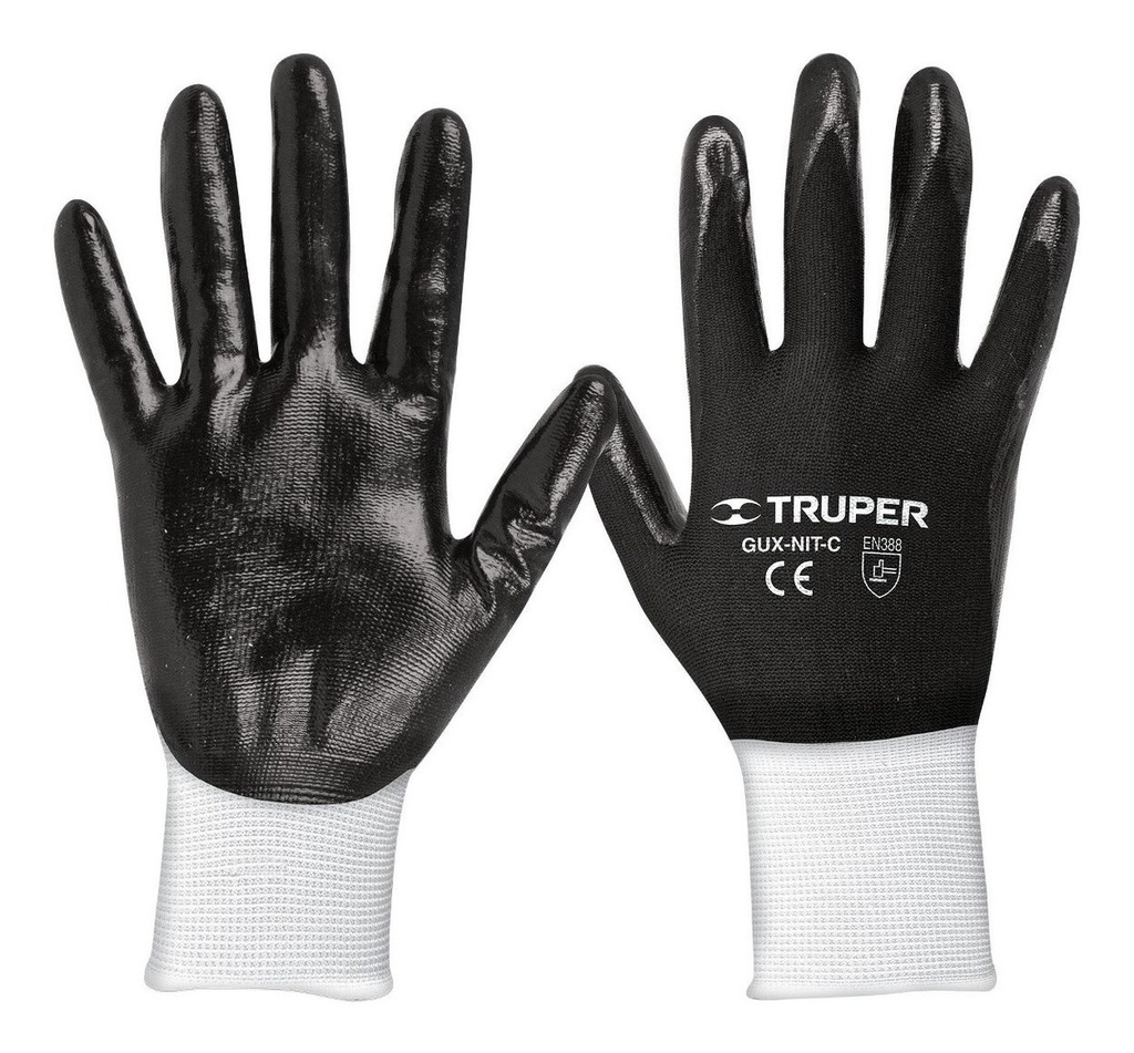 [TR-GU-121] Guantes Nylon Recubierto Nitrilo Chico Truper 13293 Negro