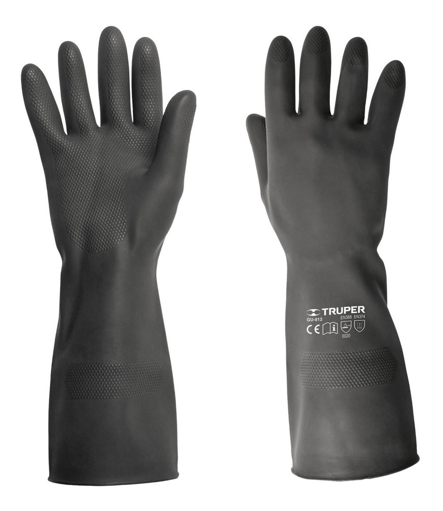 [TR-GU-812] Guantes Caucho Manejo Quimicos Mediano Truper 14270 Negro