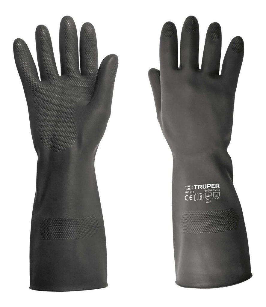 [TR-GU-813] Guantes Caucho Manejo Quimicos Grande Truper 14271 Negro