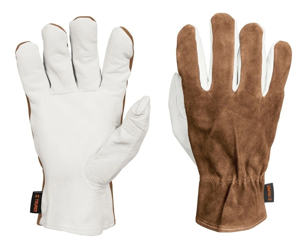 [TR-GU-735] Guantes Piel Cabra Dorso Carnaza Truper 14288 Café-blanco Unitalla