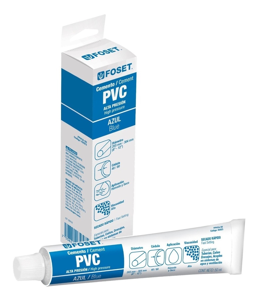 [TR-PPVCA-50] Pegamento Pvc 50 Ml Alta Presion Color Azul Foset 42023