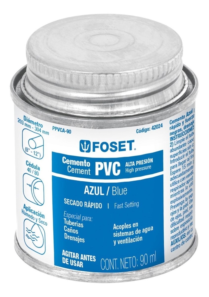 [TR-PPVCA-90] Pegamento Pvc 90 Ml Alta Presion Color Azul Foset 42024