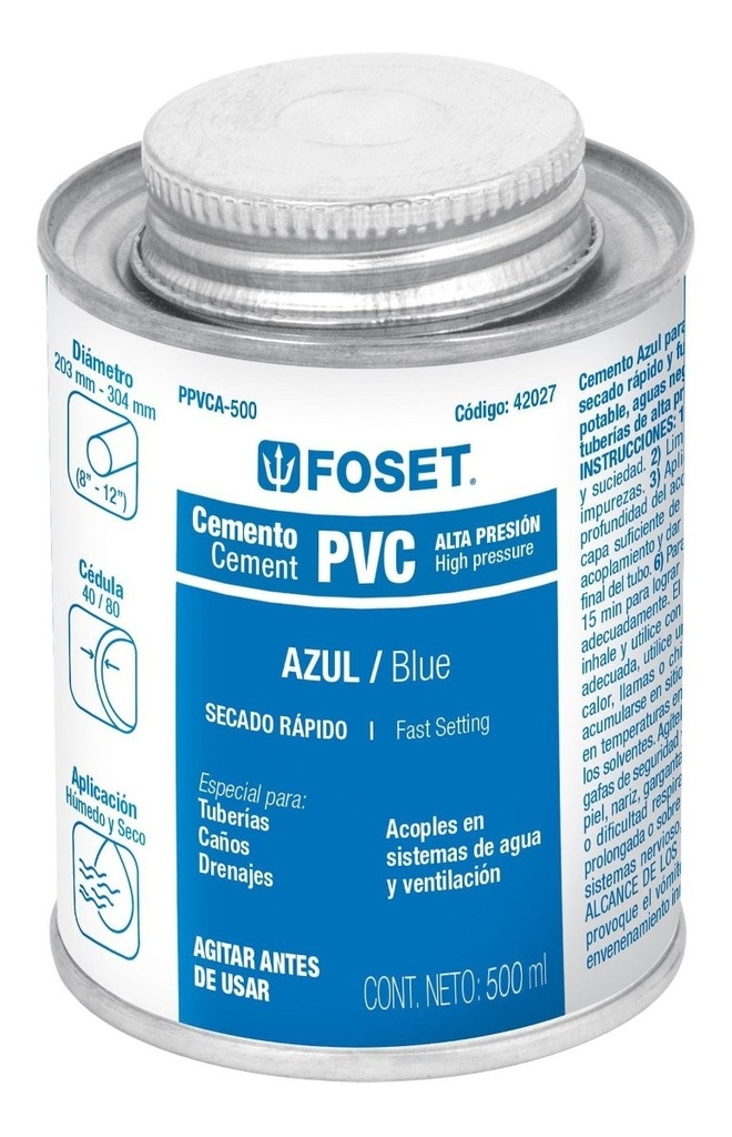 [TR-PPVCA-500] Pegamento Pvc 500 Ml Alta Presion Color Azul Foset 42027 Azul