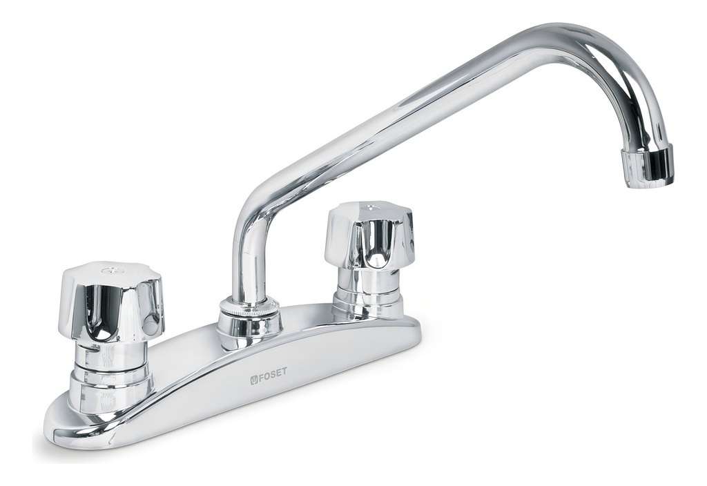 [TR-AQF-86] Mezcladora Para Fregadero Manerales Metalicos Curva Foset Plateado Cromado