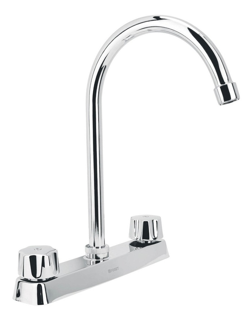 [TR-F-320] Mezcladora P/fregadero Manerales Hexagonal Curvo Foset 45615 Color Plateado