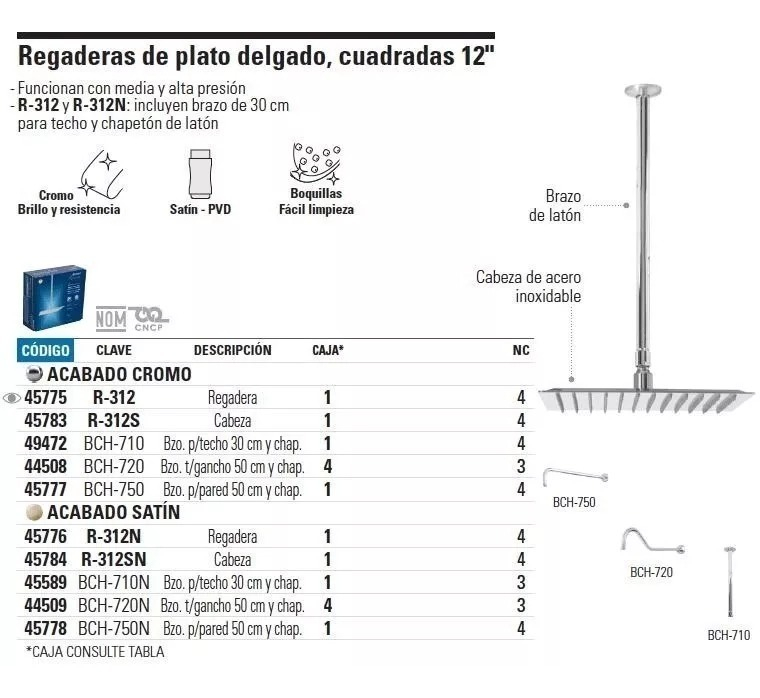 [TR-BCH-750] Brazo Y Chapeton Para Pared Riviera Cromo Foset 45777 Cromado