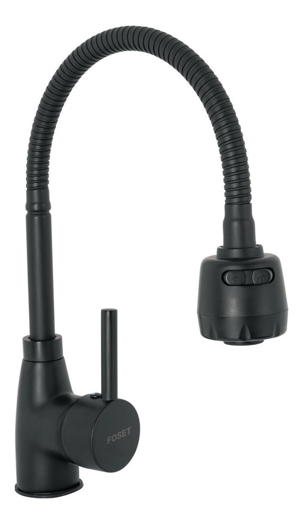 [TR-TBF-87M] Monomando Fregadero Tubig Negro Cuello Flexible Foset Tbf-87m Acabado Mate