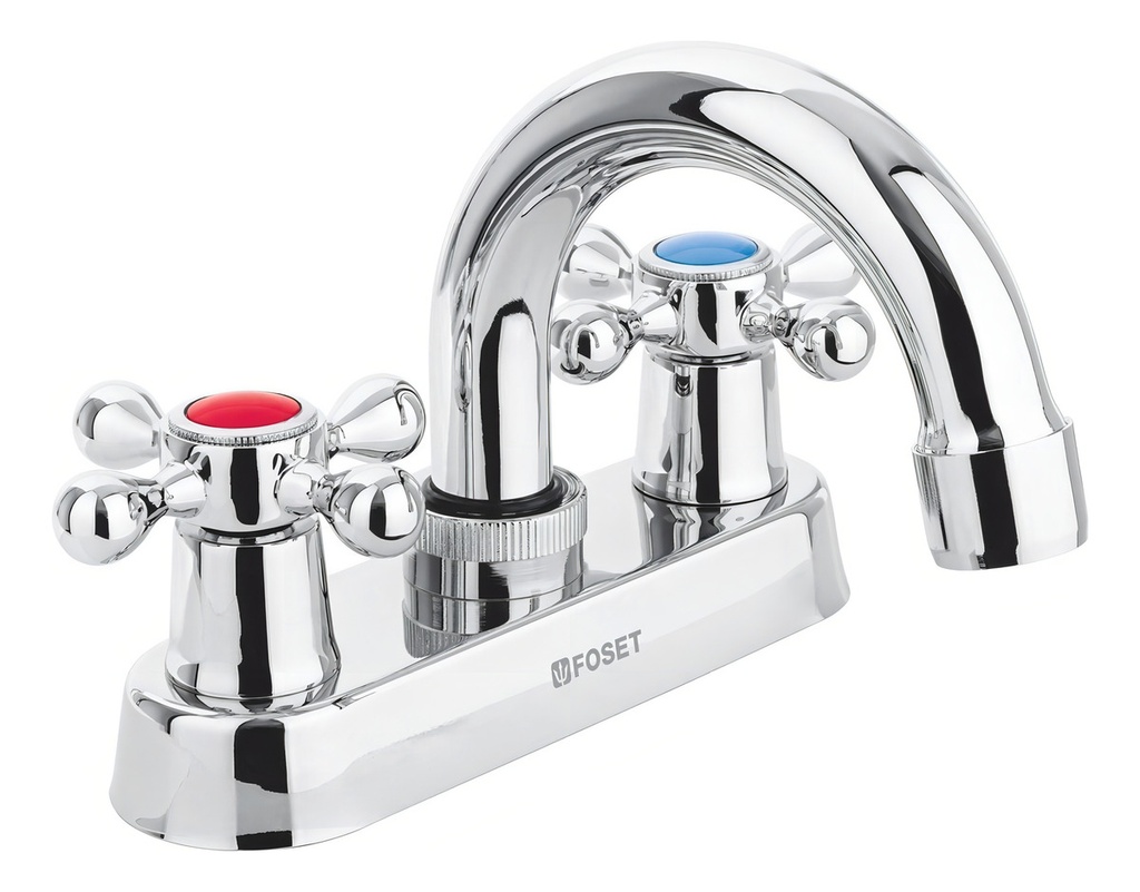 [TR-M-050E] Mezcladora 4'' Lavabo Cuello Curvo Basic Foset 47681 Acabado Cromado Color Plateado