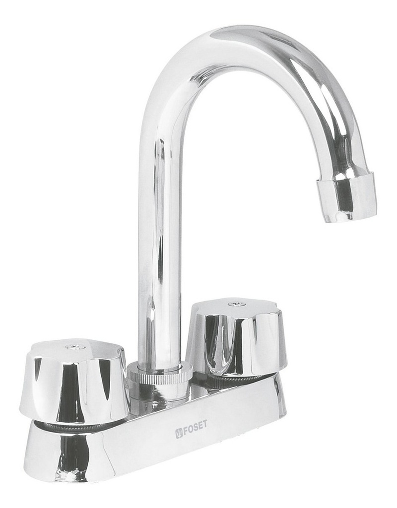 [TR-M-060-C] Mezcladora Para Lavabo, Cuello Bar, Compresión, Foset 47689 Acabado Cromado Color Plateado