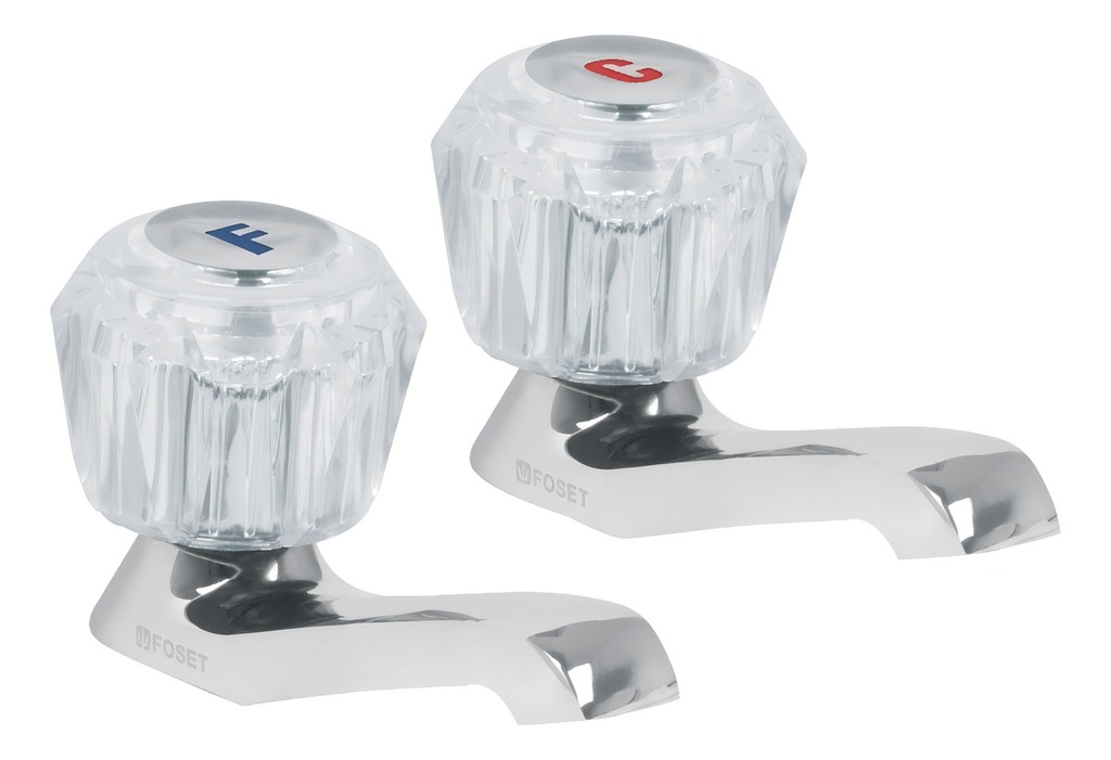 Juego Llaves Individuales Lavabo 2 Pz Acrilico Foset 49235 Acabado Cromado