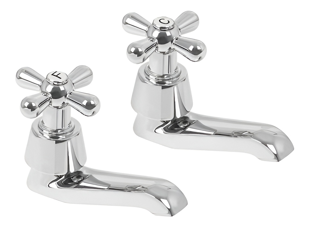 [TR-AQI-11] Juego Llaves Individuales Lavabo 2 Pz Cruceta Foset 49805 Acabado Cromado Color Plateado