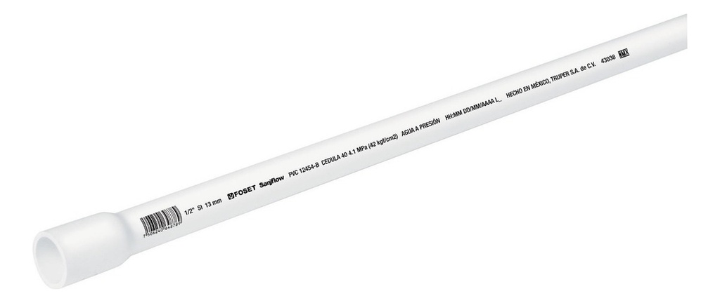 [TR-PVC-001] Tubo Hidraulico Cedula 40 1/2'' 3pz De 1 Metro Foset 43038