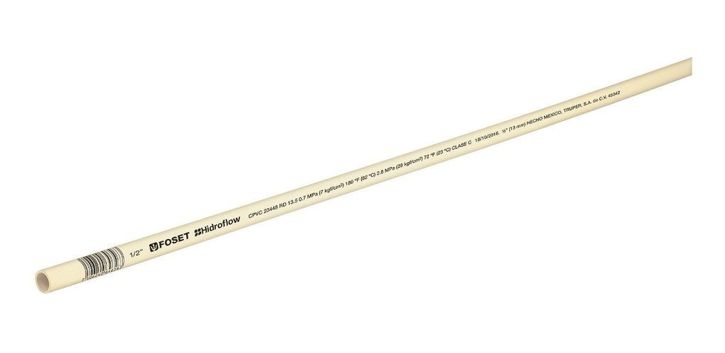 Tubo Cpvc Hidroflow 1/2" Rd-13.5 3pz De 1 Metro Foset 45042 Truper
