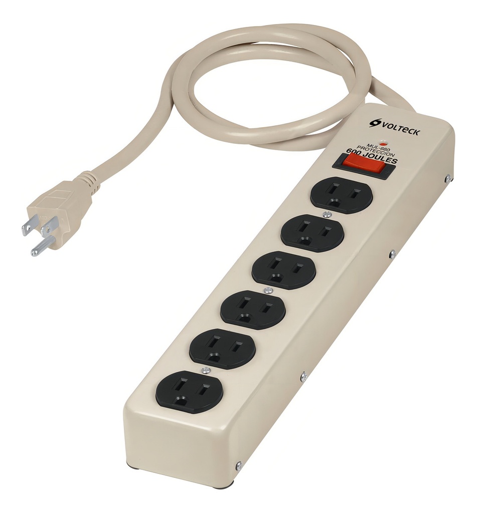 [TR-MUL-660] Multicontacto 6 Entradas Supresor De Picos 60 Volteck 47185 Blanco