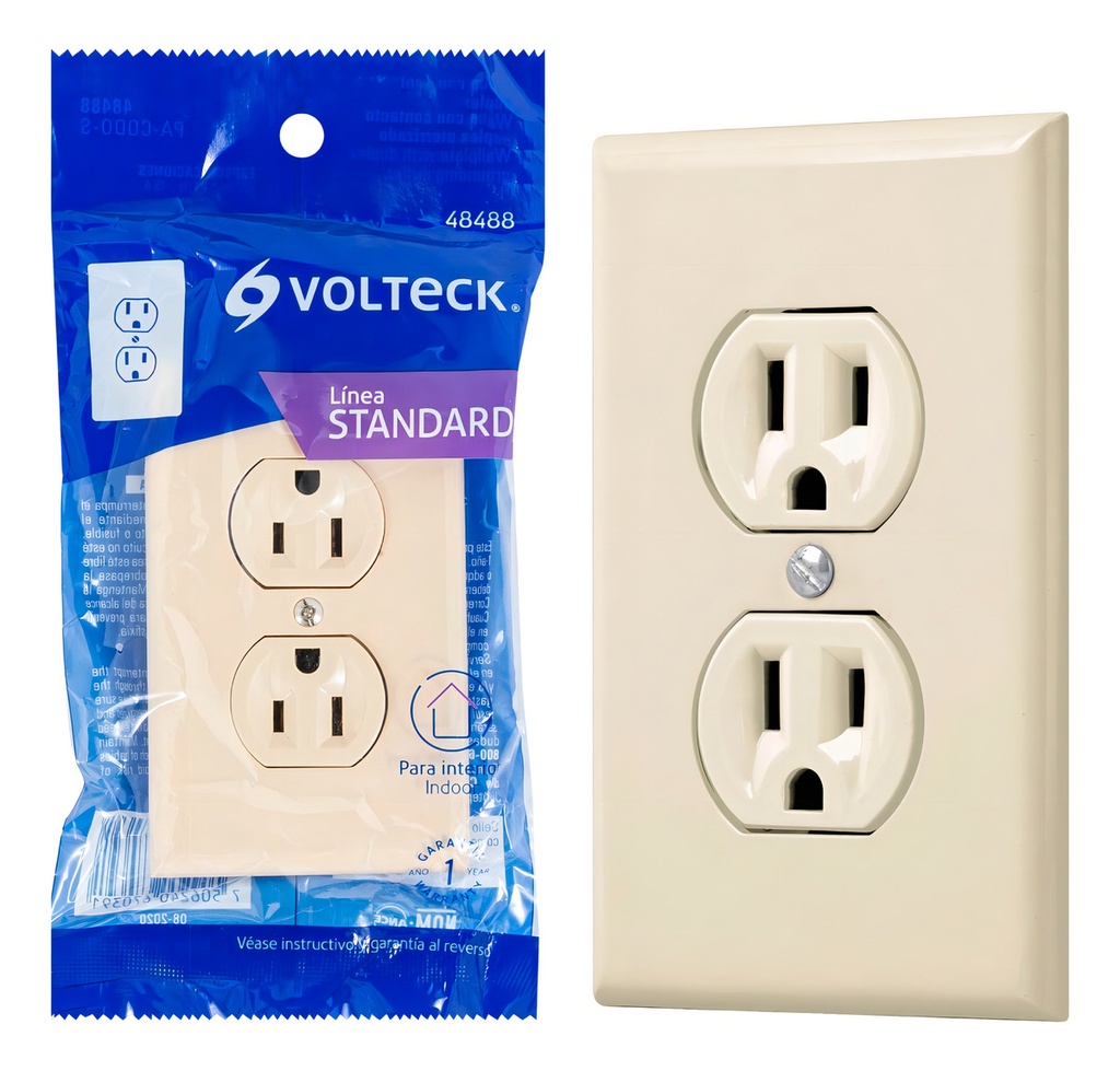 [TR-PA-CODO-S] Placa Armada 2 Contactos Polarizados, Marfil Volteck 48488 Color Beige