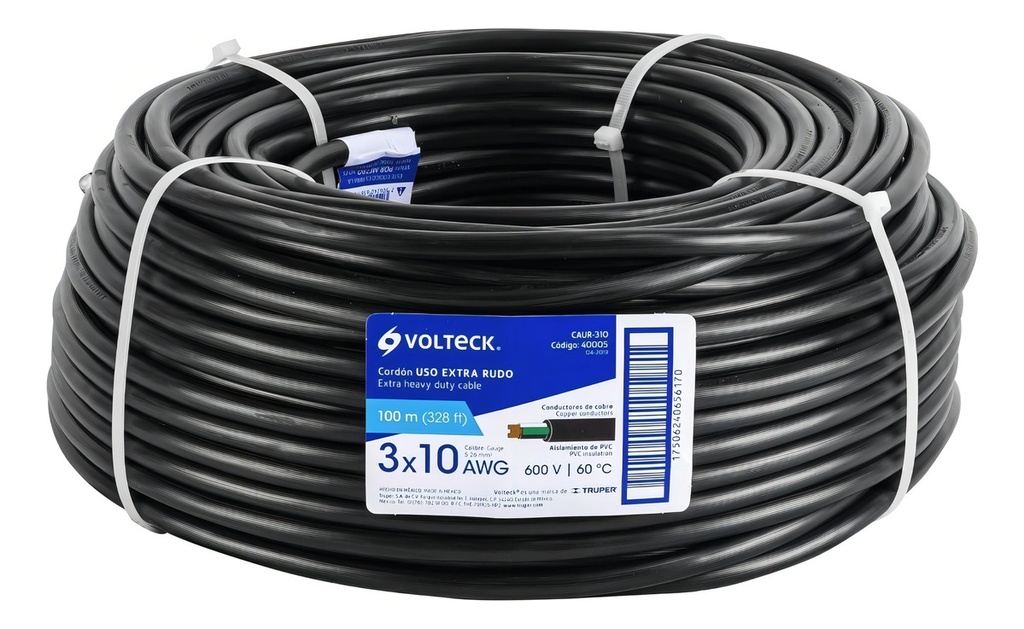 [TR-CAUR-310] Cordon 3 Conductores Cal. 3 X 10 Awg Volteck 40005 Negro