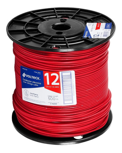 [TR-CAB-12R-500] Carrete 500mt Cable Calibe 12 Thhw-ls Rojo Voltech 40125
