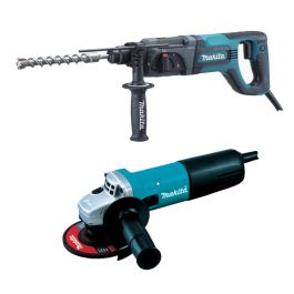 Combo Rotomartillo + Miniesmeriladora Makita HR2475X4 para Obra