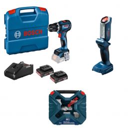 Combo Rotomartillo 18V + Linterna + Kit 65pz Bosch GSB 18V-90 C