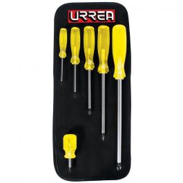 Juego de Desarmadores 6 Piezas Urrea 832 Phillips y Planos Mango Ámbar