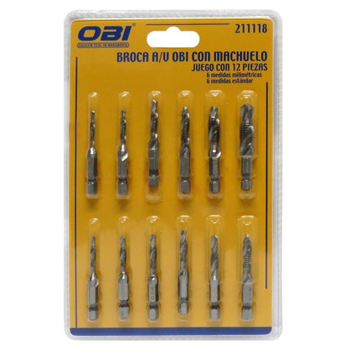 [OB-211118] Juego Brocas con Machuelo OBI MM/STD 12 Pzas para Tornillería