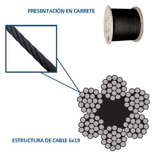 [OB-213737] Cable de Acero 6×19+FC Fibra 5/16" × 499 m Negro OBI