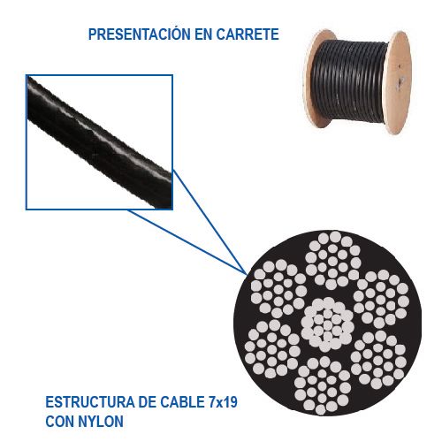 [OB-213640] Cable de Acero con Nylon 7×19 OBI 1/8"-3/16" × 150 m Negro