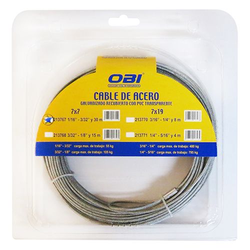 Cable de Acero Plastificado 7×7 1/16"-3/32" x 30m Blíster