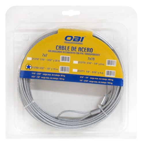 [OB-213768] Cable de Acero Plastificado 7×7 3/32"-1/8" x 15m Blíster