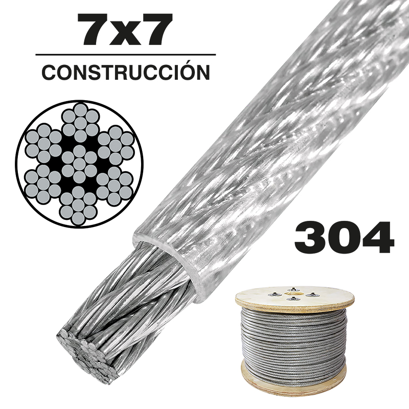 [OB-213663] Cable de Acero Inoxidable 304 con PVC 7x7 3/32" Rollo 1000 m