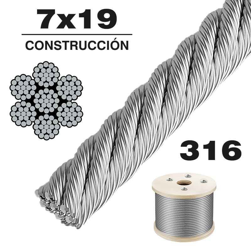 [OB-213554] Cable de Acero Inoxidable 316 7x19 3/8" Rollo 150 m