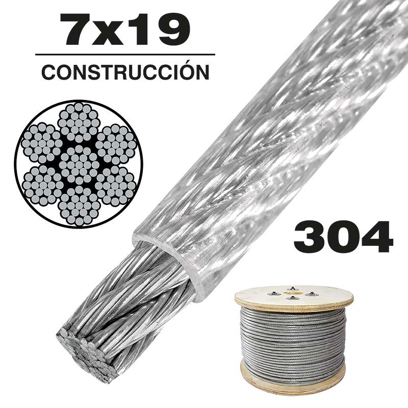 [OB-213743] Cable de Acero Inoxidable 304 con PVC 7x19 5/16" Rollo 600 m