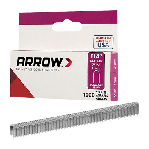 Grapa para Clavadora T18 7/16" OBI Arrow Caja 1000 Pzas para Madera