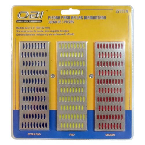 [OB-271114] Juego 3 Piedras Diamantadas OBI para Afilar Cuchillos y Herramientas
