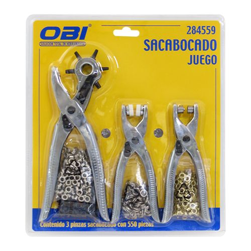 Juego Sacabocado Pinza y Ojilladora OBI 3 pzas para Cuero y Tela