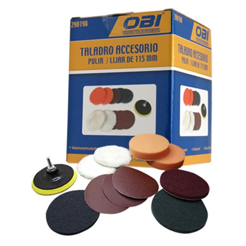 Juego Accesorios Pulir y Lijar para Taladro 115 mm OBI 12 pzas