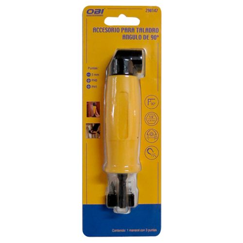 Accesorio Ángulo 90° para Taladro 1/4" OBI con 3 Puntas