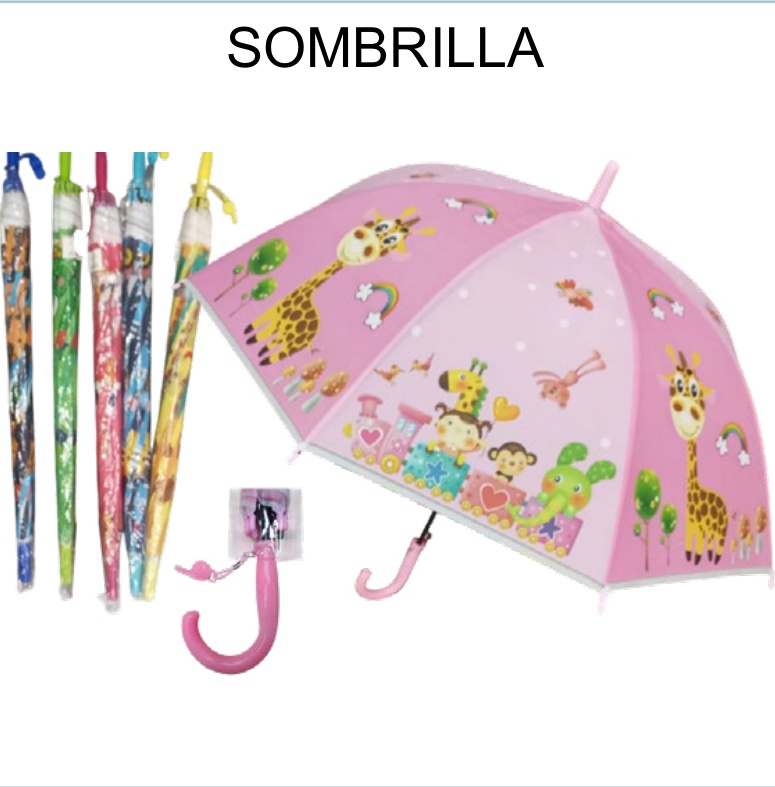 Paraguas Infantil Automático 8 Varillas Silbato Diseños Animales 45cm... x120pz