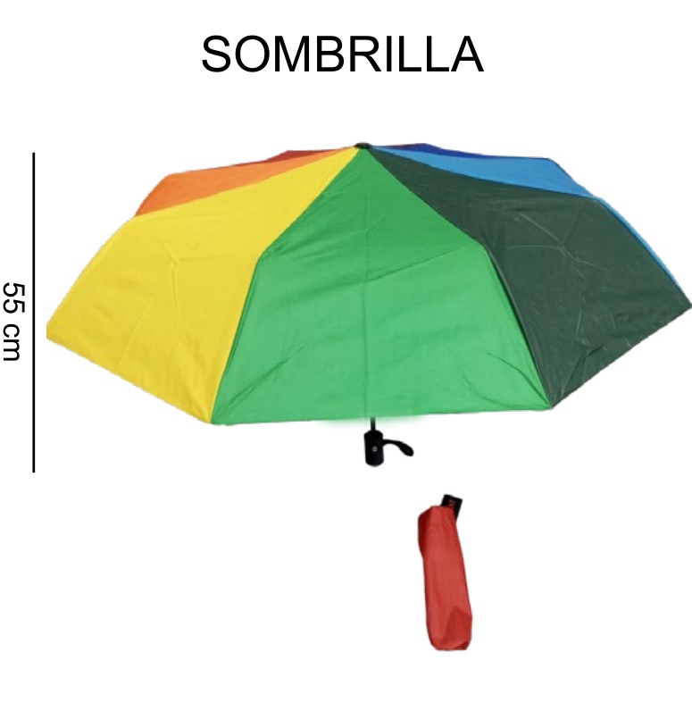 Sombrilla Arcoíris Plegable Filtro UV 8 Varillas con Estuche 55cm... x100pz